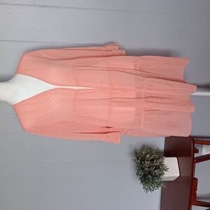 Est 1946 Peach Open Front Kimono With Swiss Dots and Ruffles Size Medium